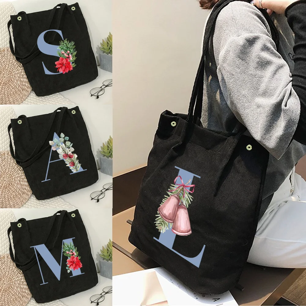 

Corduroy Shoulder Bag Eco-friendly Shopping Bag Student Backpack Casual Handbag Travel Handbag Minimalist Floral Letter Pattern