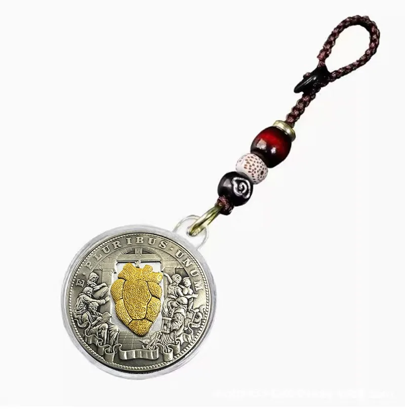 Movable Mechanism Coin Keychain Hobo Nickel Morgan Dollar 'Beating  Gold Heart' Collectible Creative Gift Replica