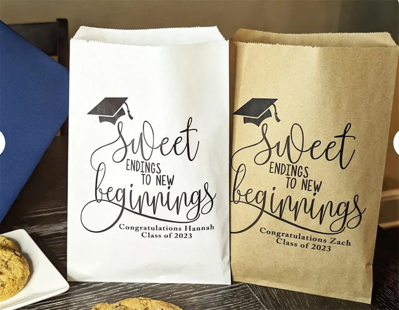 

50 Graduation Party Decor, Sweet Ending, Graduation Favor Bags, Cookie Bags, High School Graduation Decorations