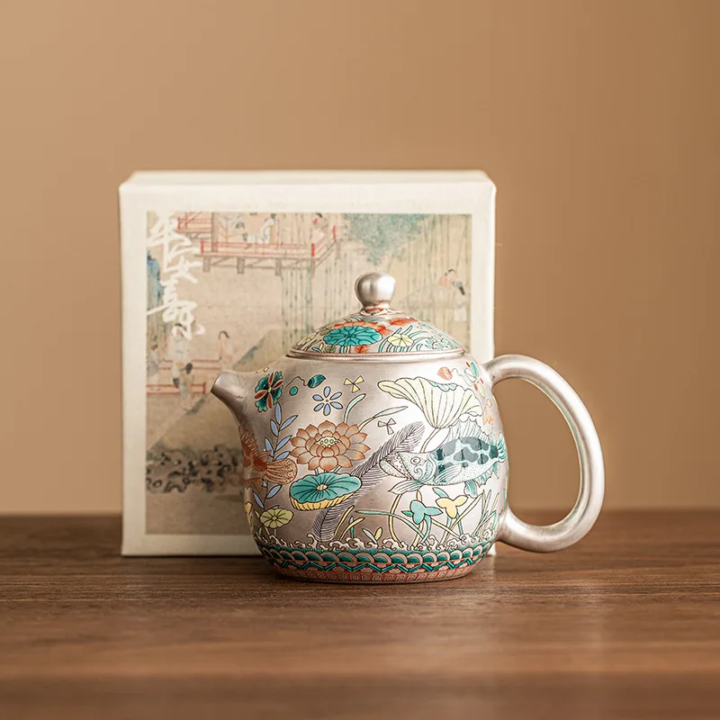 نمط السمك والطحالب 999 ****** إبريق شاي lver لصنع الشاي، وعاء فردي مرشح منزلي، طقم شاي الكونغ فو الصيني الراقية، تنين