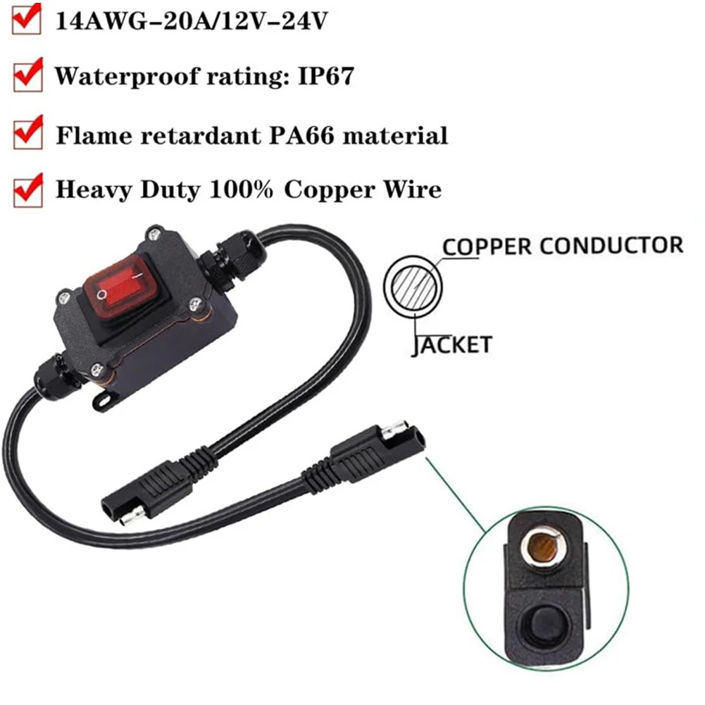 IP67 Rated 12V Inline Power Switch with Built-in LED Indicator for Outdoor for sae Equipment and Harsh Environments