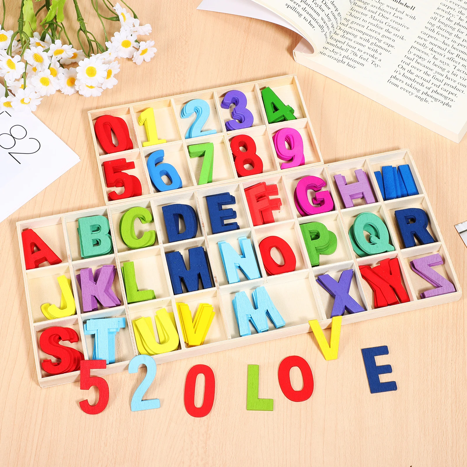 1 ensemble de lettres et chiffres en bois, Puzzle d'orthographe colorée pour enfants, blocs Alphabet d'éducation précoce, activités préscolaires, Alphabet en bois
