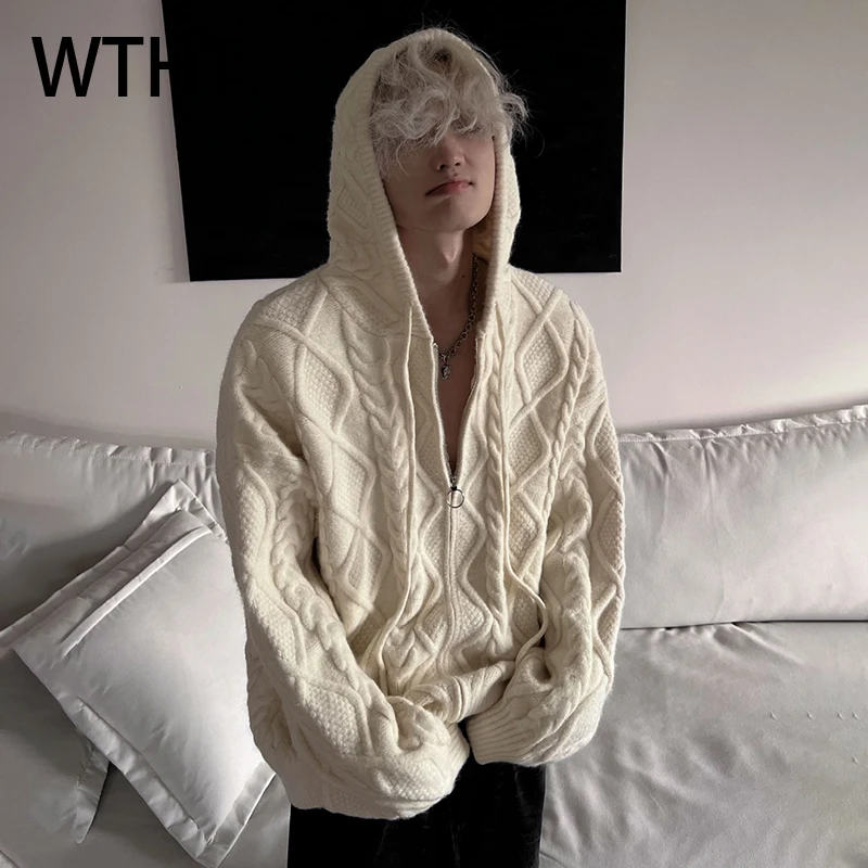 

WTHT модные осенние мужские однотонные текстурированные свободные повседневные пальто 2021, модные куртки с капюшоном и длинными рукавами, мужские 2A1738