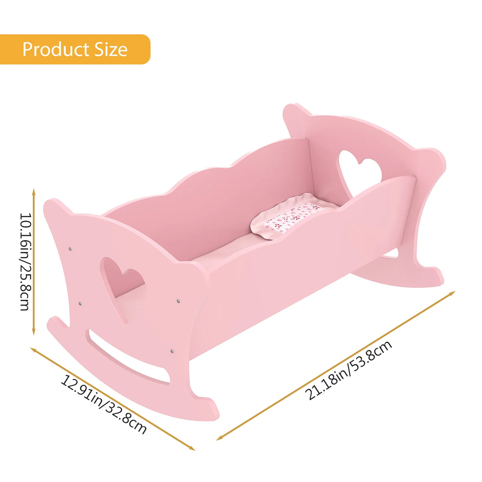 Miniature Crib for Doll Wooden for 20 Inch Dolls Kids Role Play Easy Assembly Baby Doll Bed with Pillow Mattress Pink Kids Gifts view 2