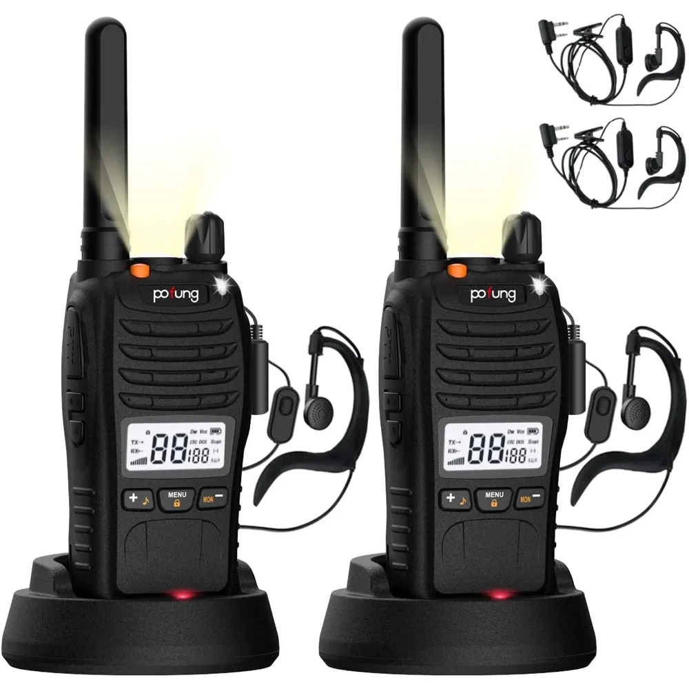 Radio Portátil Recargable Profesional Pofung PT88 PRO PMR446 con Licencia Gratuita, 16 Canales, TOT, CTCSS/DCS, VOX, Adaptador EU (Paquete de 2)