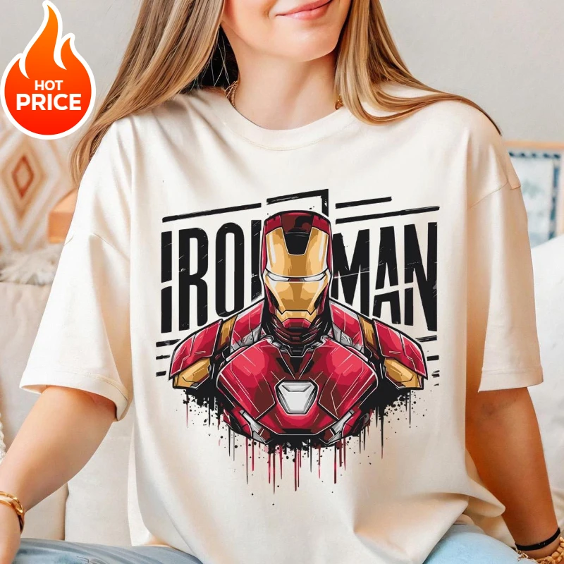 الرجل الحديدي مارفل بوي فتاة 2026 تيشيرت صيفي الأسرة الوالدين والطفل ارتداء المتضخم عادية فضفاض قمصان قصيرة الأكمام النساء تي شيرت Y2k #3