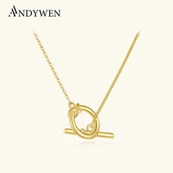 ANDYWEN 100% 925 Sterling Silver Gold Clasp 43cm Long Chain Necklace Women Luxury Neck Choker Party Wedding Jewelry Gift