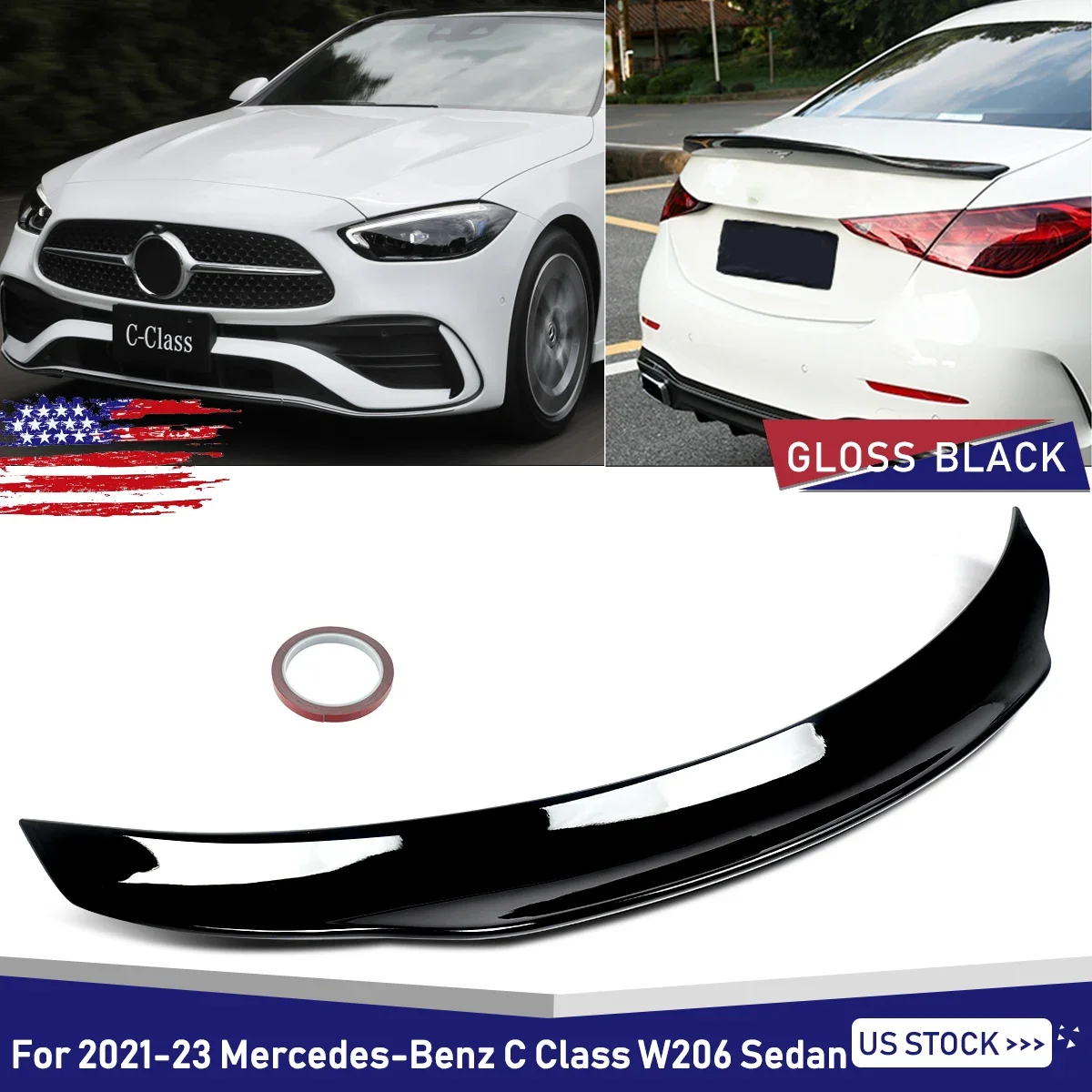 

For Mercedes Benz W206 C300 Sedan 2021-2023 PSM Style Trunk Spoiler Glossy Black