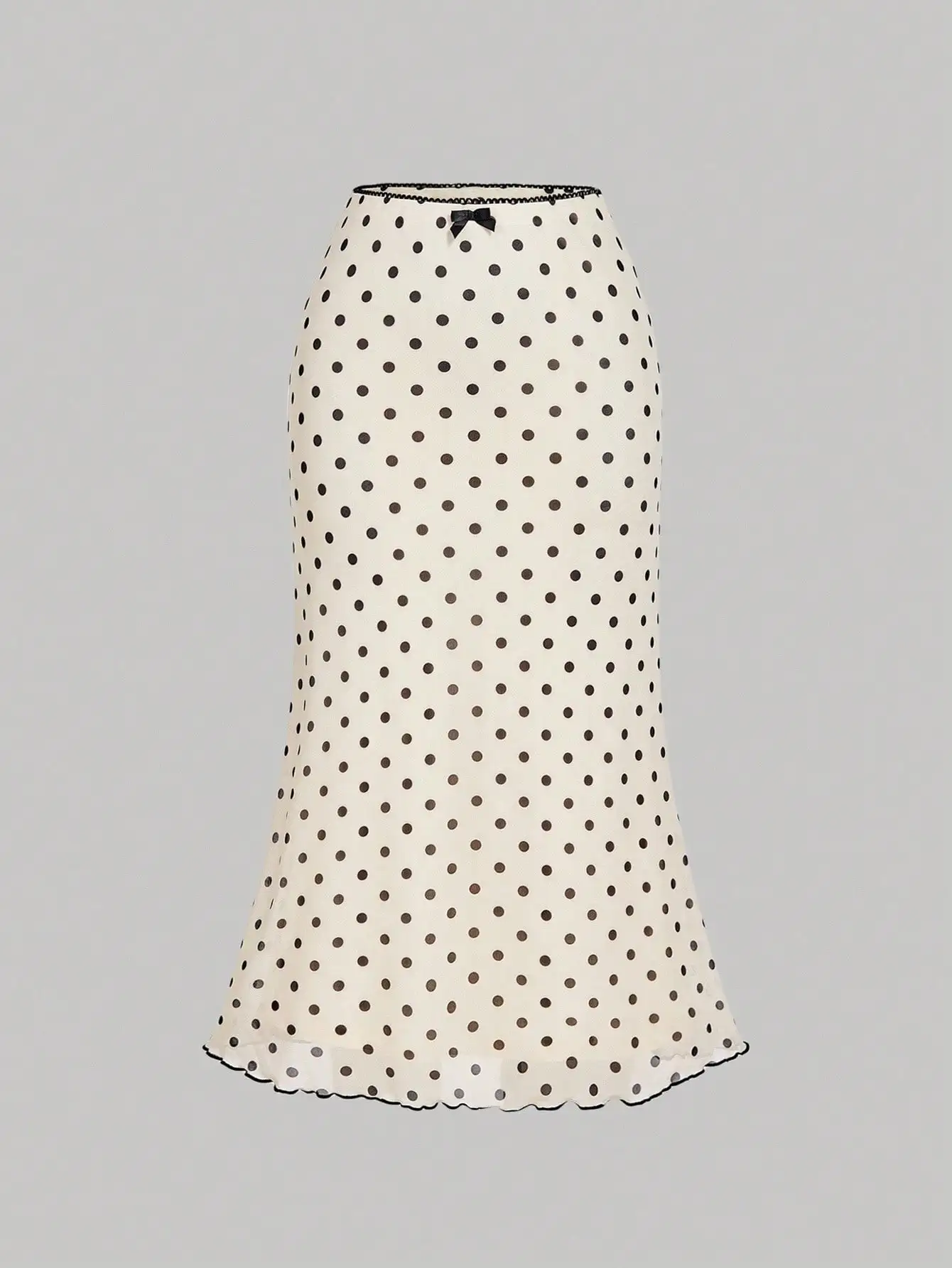 여성용 폴카 도트 2피스 세트(보타이 탑 & 미디 스커트), 가을/겨울 파티를 위한 시크한 의상