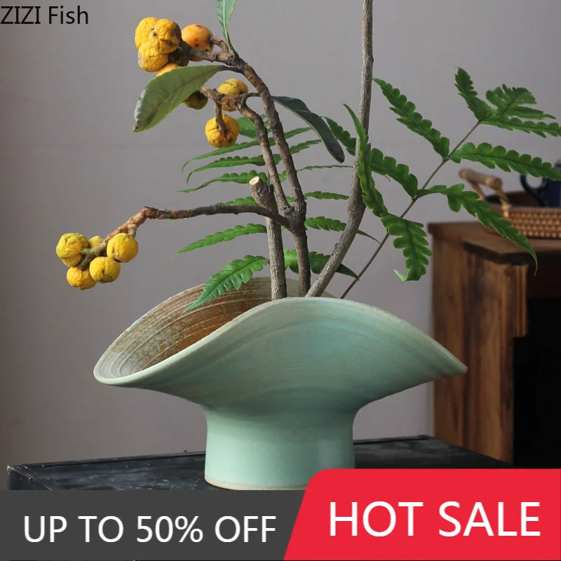 Zen Inspired Ceramic Vase Retro Potted Plant Ornaments Desk Decoration Flower Arrangement Floral Vases Room Aesthetic Decor