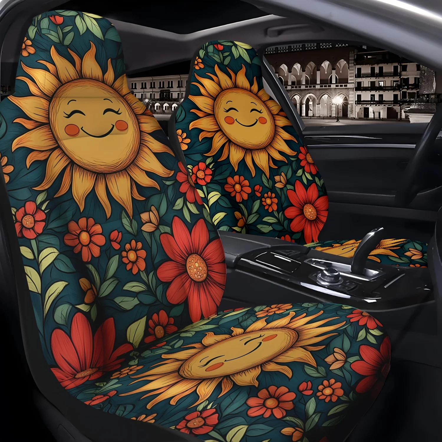 

Набор из двух автомобильных чехлов с рисунком подсолнуха, подходит для передних S, простая установка и чистка, совместима с автомобилями, внедорожниками, грузовиками