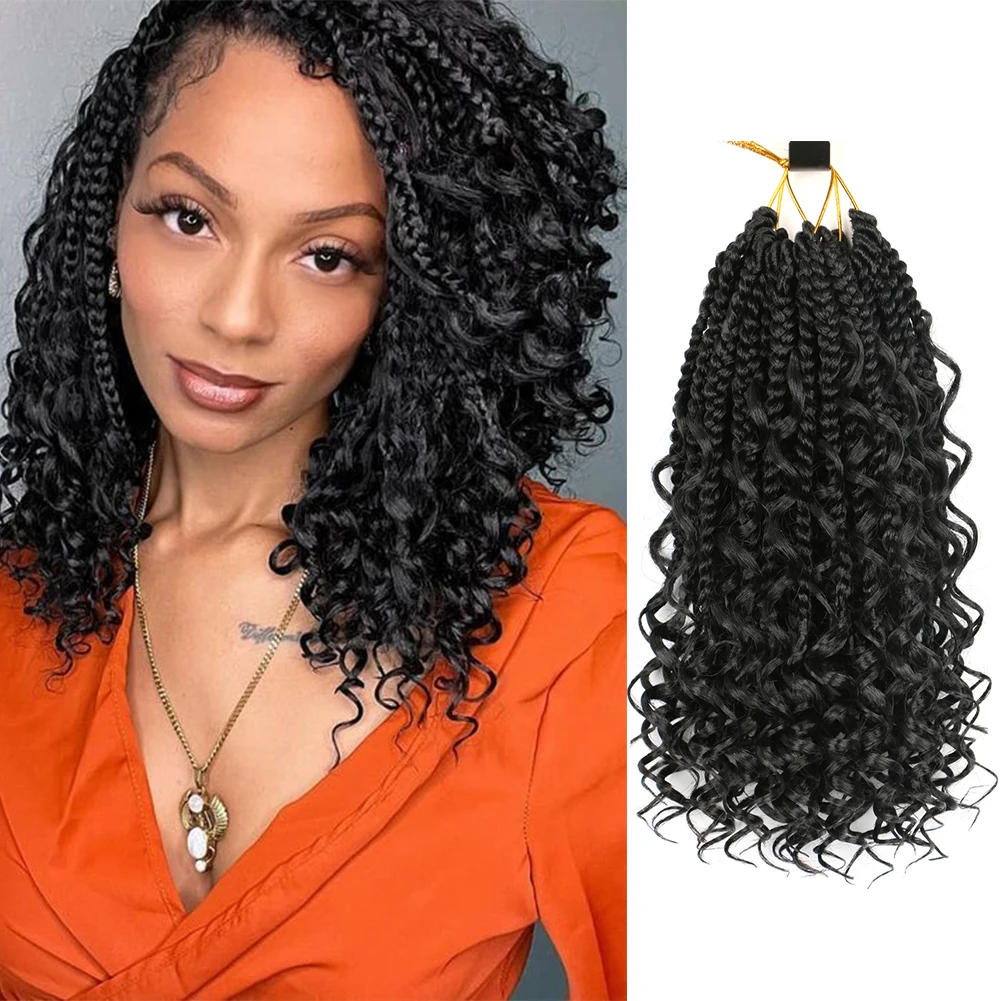 

Синтетические волосы Boho Box Braids Goddess Box Braids Вязаные крючком волосы 10 дюймов Плетение волос Box Braids с вьющимися концами Messy Pre-loo