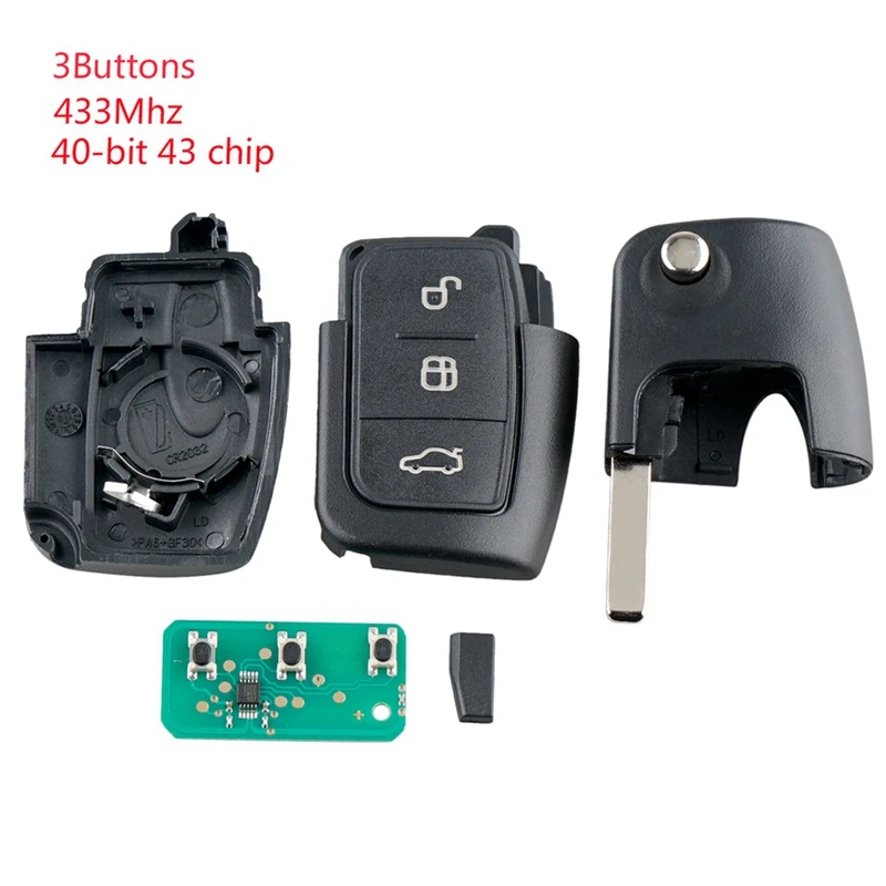 Chave remota inteligente do carro, 3 botões, caso fob, 433MHz, apto para Ford Focus, Fiesta, 2013, 10X