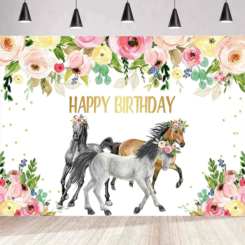 Horse Birthday Party Photography Backdrop For Girls Cowgirl Western Horse  Background Wall Poster Decor Banner Photo Booth