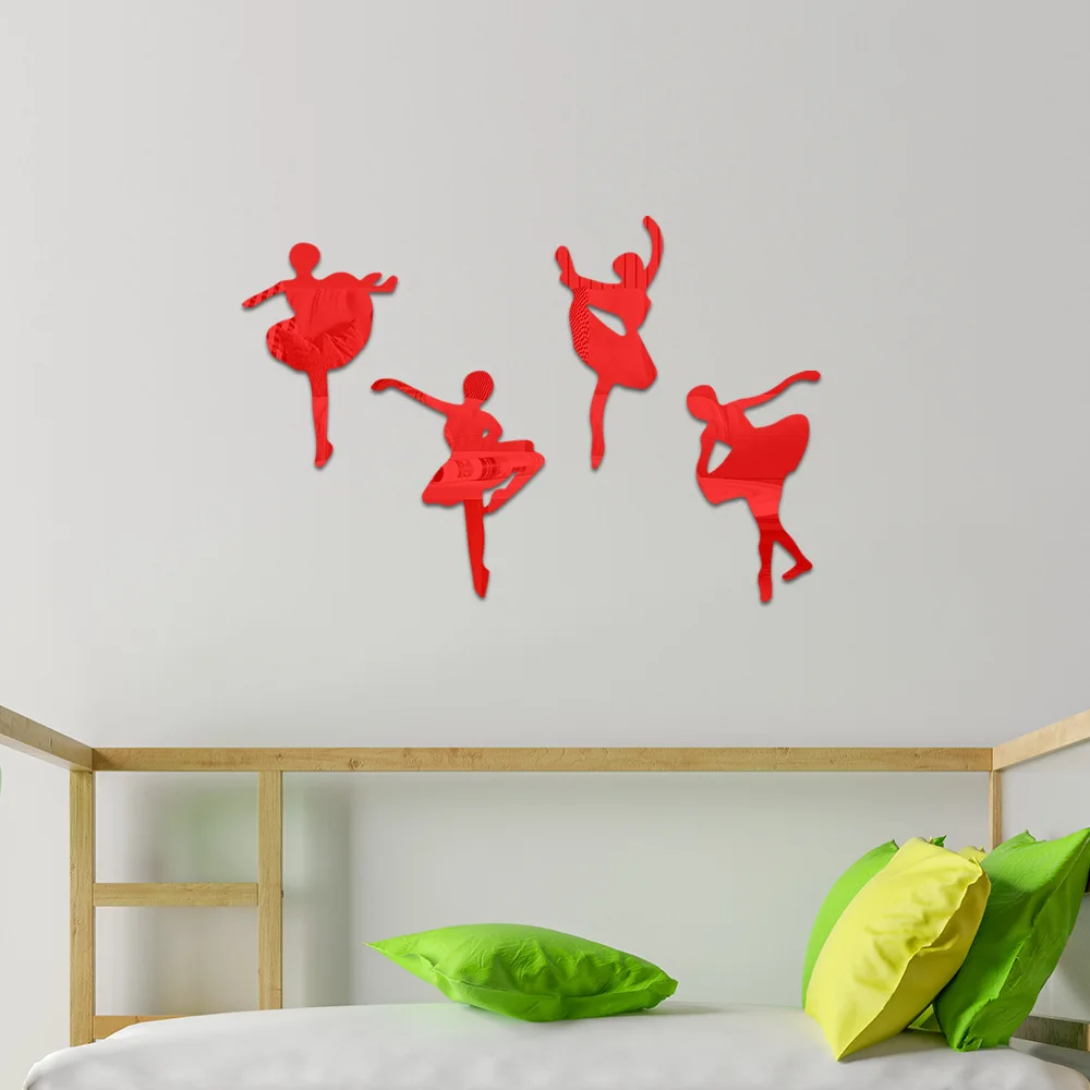 4pcs Acrylic mirror wall stickers Ballerina girl wall decoration bedroom bathroom tile self-adhesive wall stickers room decor