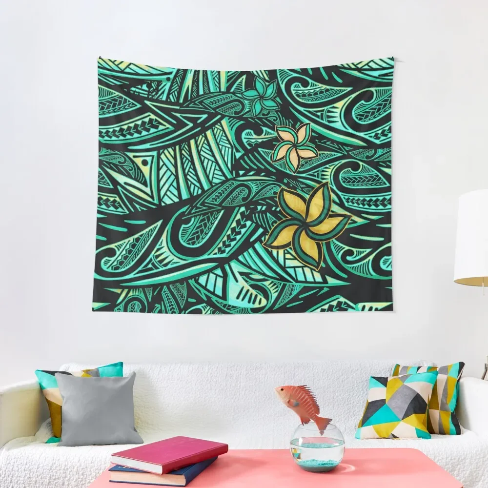 Samoan - Polynesian - Hawaiian Teal Tribal 1503 Tapestry Things To The Room Home Decor Aesthetic Tapestry