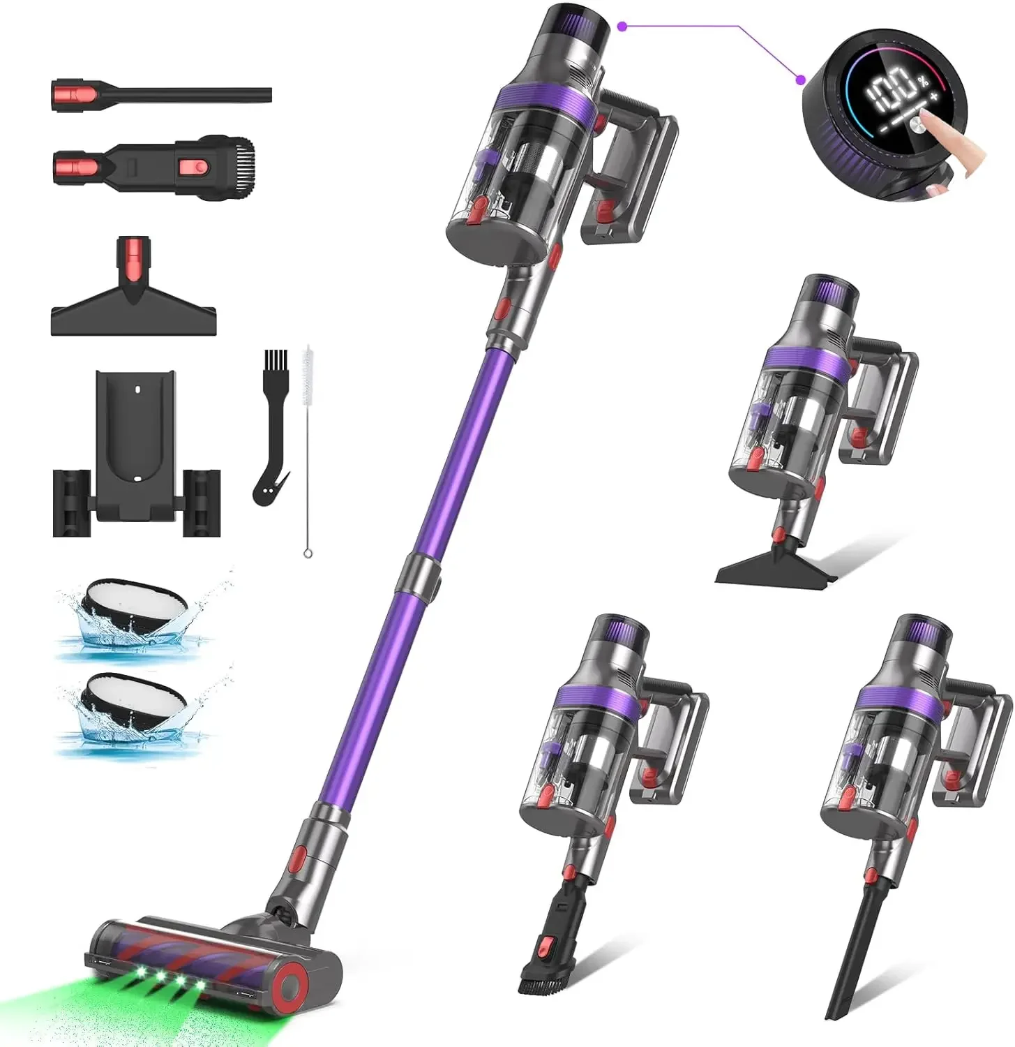 

Пылесос 580 Вт/45 кПа, универсальный перезаряжаемый пылесос с ручкой до 65 минут работы, система фильтрации слоев-9