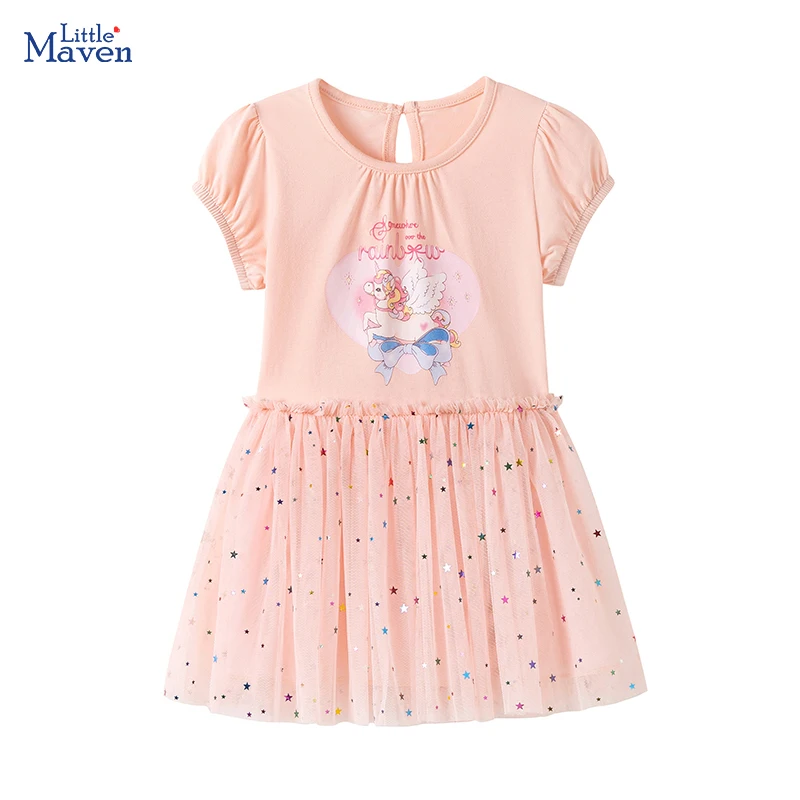 Little Maven Kinderkleidung Baby Mädchen 2026 Neue Cartoon-Einhorn-Prinzessin Kinderbekleidung Sommer Geburtstagskleider 2-7 Jahre
