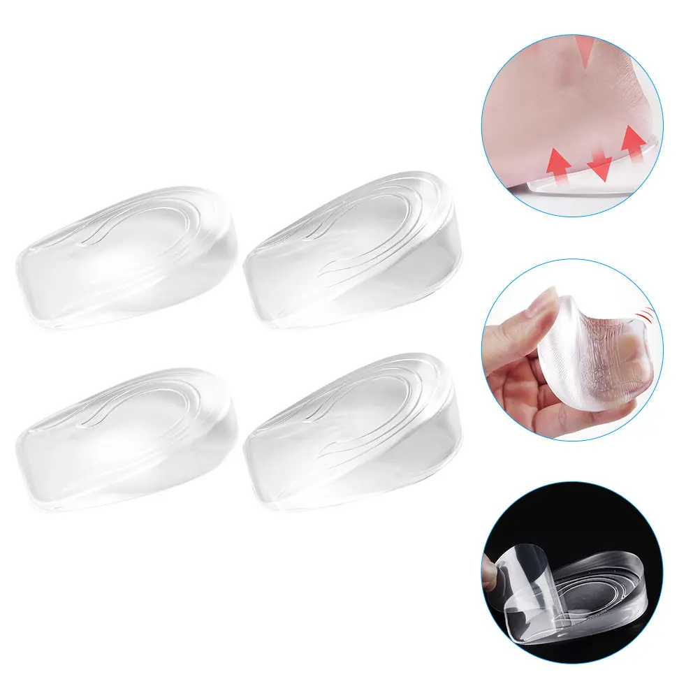 2Pairs Height Increase Insoles Gel Heel Lift Inserts Internal Heightening Shoe Pads Shock Absorbing Elastic Gel Shoe Inserts