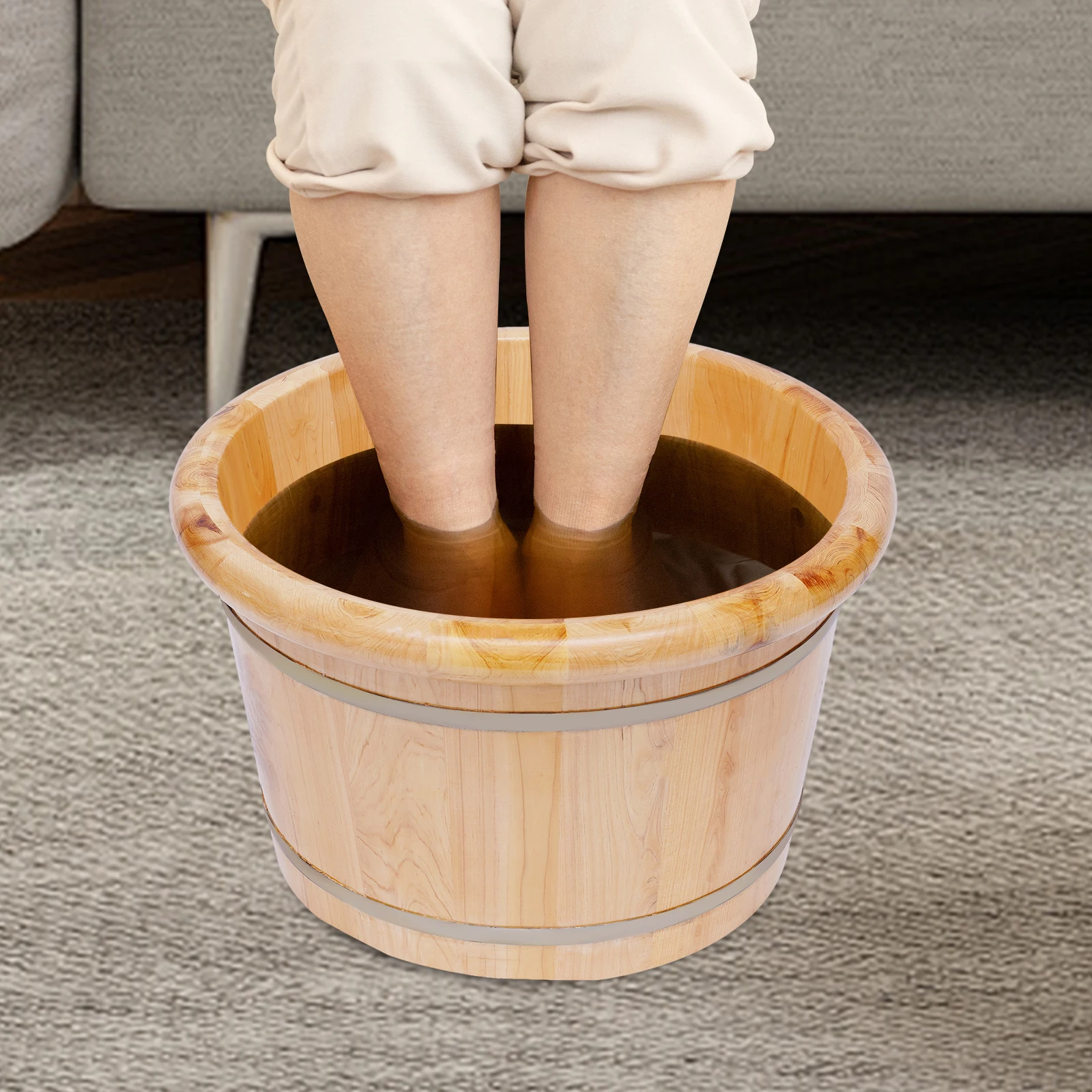 Wooden Bucket Foot Bath Massager Cedar Wood Spa Tub Foot Bath Bucket Relaxing Foot Massage Soaking Bath Heated Foot Bath