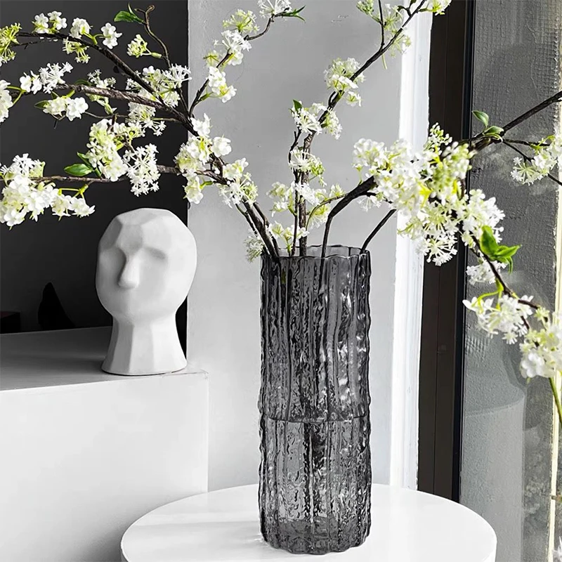 1 Uds. Florero minimalista de glaciar de viento, florero de cristal transparente, florero grande de lujo de alta sensación, decoración para mesa de comedor y sala de estar