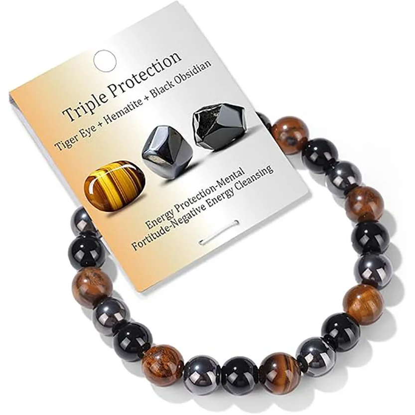8Mm stone handmade beaded bracelet amethyst tiger's eye stone iron ore couple bracelet jewelry