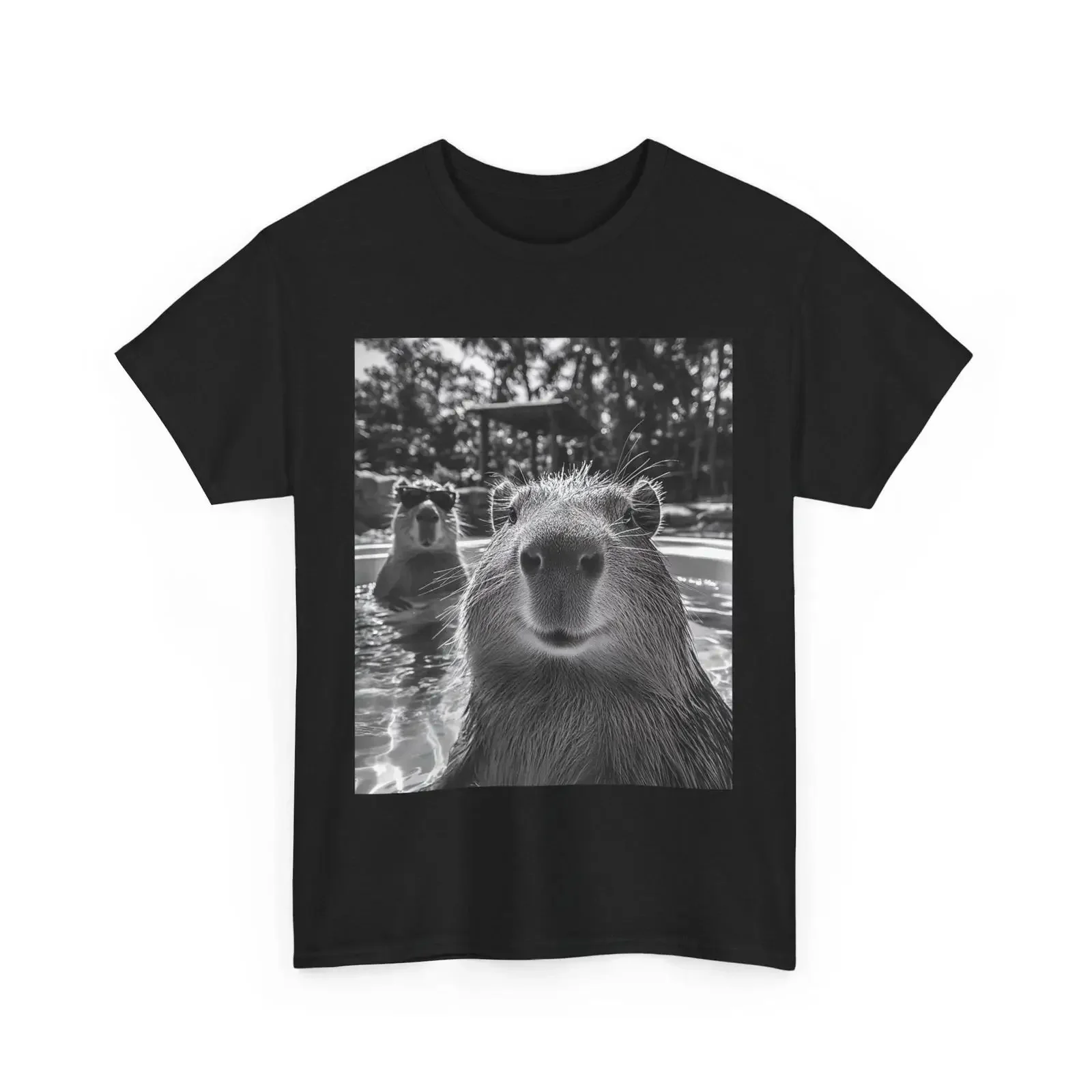 Capybara Selfie T Shirt Rodents Animals Lovers Funny vintage Washed fashion designer clothes Stretched Casual Comfortable