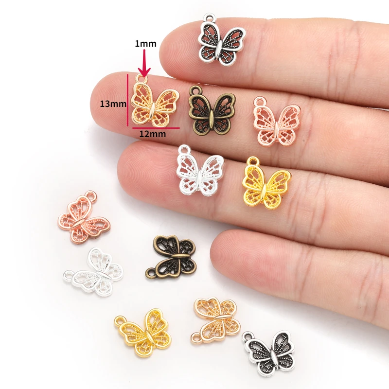 30pcs 6 Colors butterfly Charms For Bracelets Necklace Pendant DIY Handmade Jewelry Making accessories 12*13mm D2143