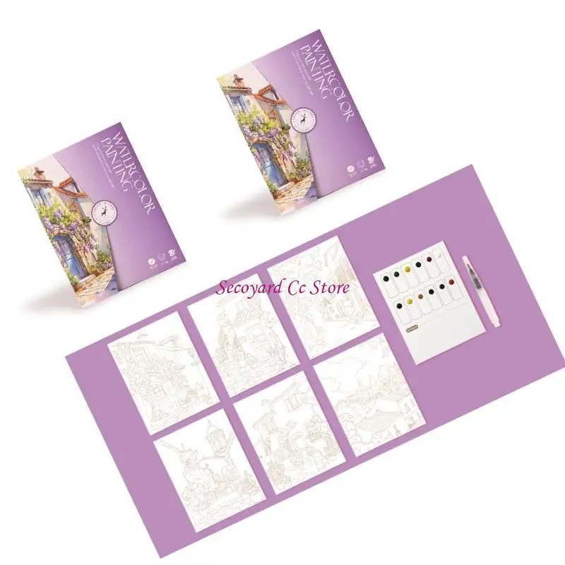 

N3UC Stress Relief Doodling Book with Watercolor Paint Water Brush Pen for Drawing