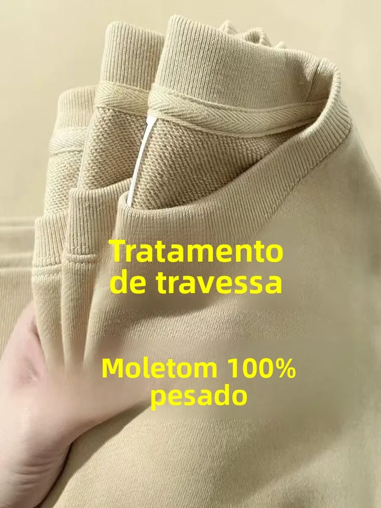 Hoodie sex 00% Aodão, Manga Longa, Gola Redonda, Corte Solto, Cor Sólida, Camada Base para Primavera, Outono e Inverno...