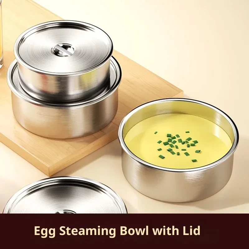 Stainless Steel Steaming Bowl with Lid High Temperature Resistant for Egg Pudding Baby Food Home Cooking Pot