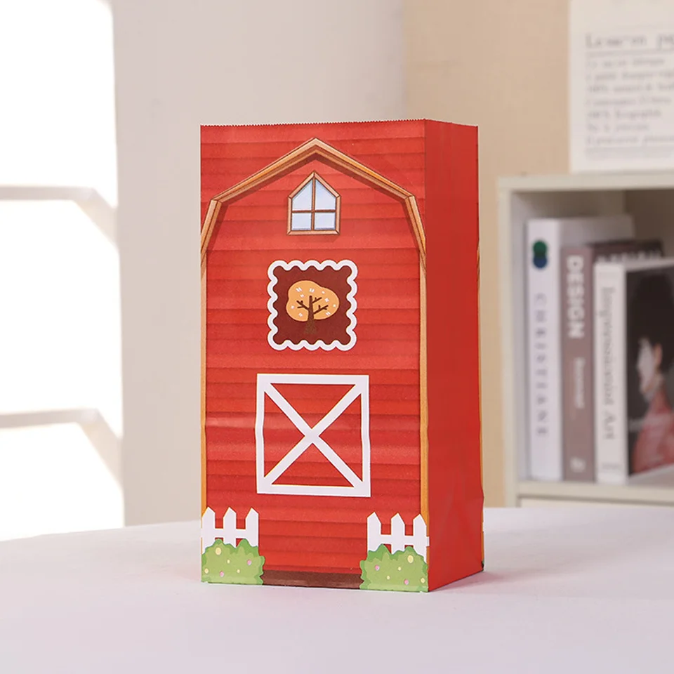 1set Carton Farm Animal Gift Bags Paper Candy Biscuit Bag for Kids Farmland Animal Birthday Party Gifts Packaging Supplies
