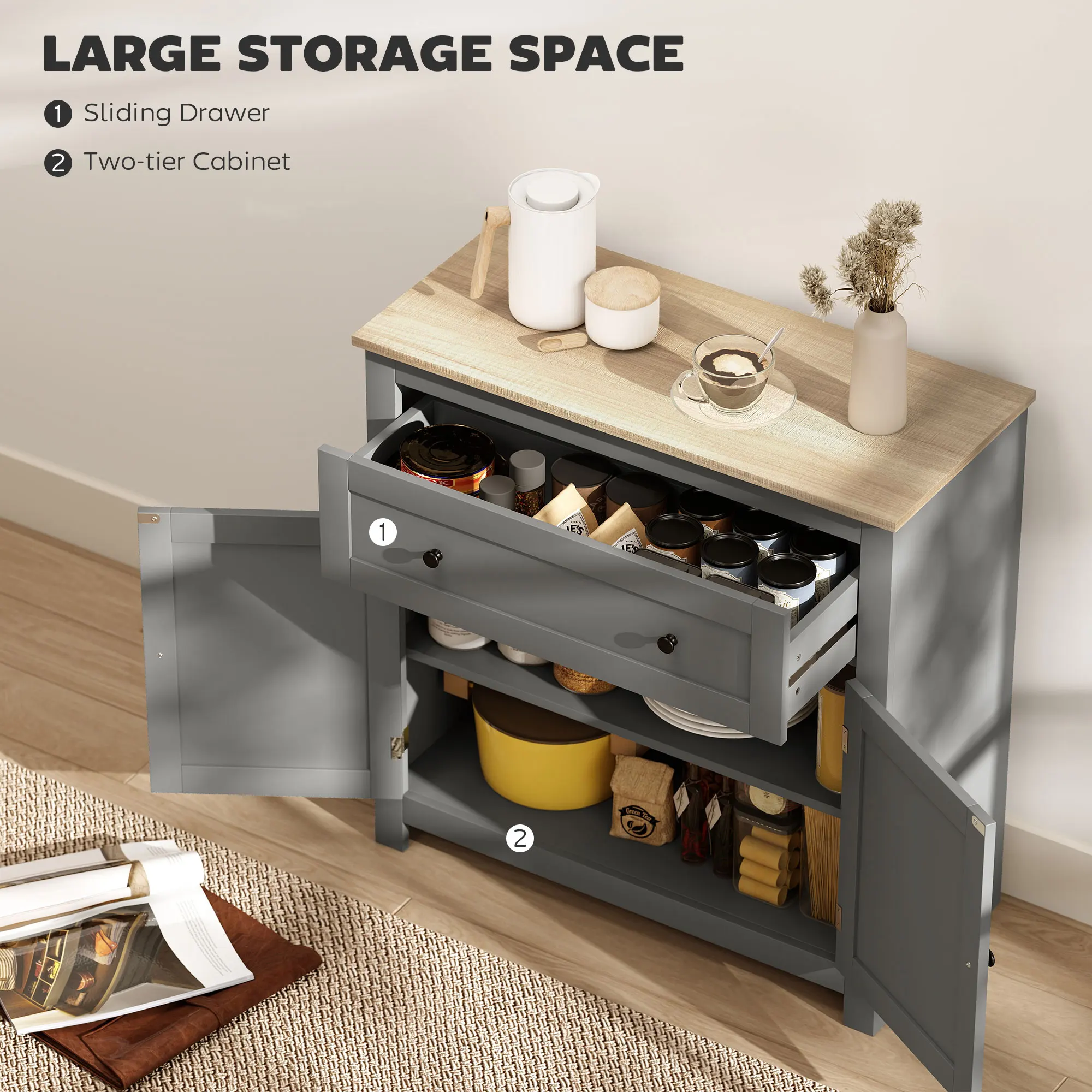 HOMCOM Sideboard Storage Cabinet with Adjustable Shelf, Drawer
