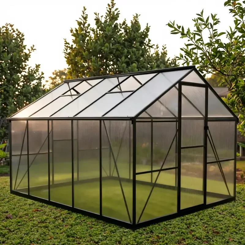 Premium Large Outdoor Modern Aluminum Greenhouse Kit 1-8 Unit Home Easily Assembled Metal Frame Glass Polycarbonate Green