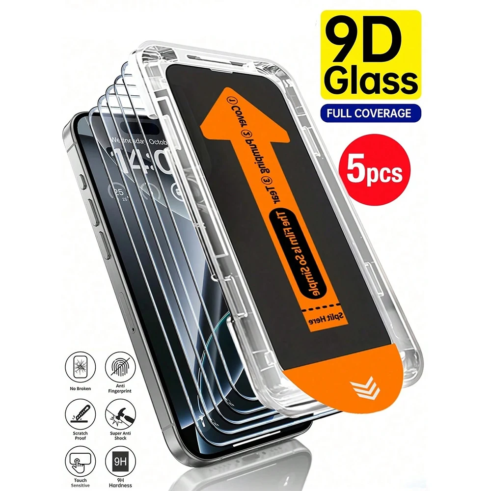 

1-5Pcs Dust Free Easy Installation Anti Spy Glass Screen Protectors For iPhone 17 16 Pro Max 15 14 11 13 12 16e Mini XS X XR Air