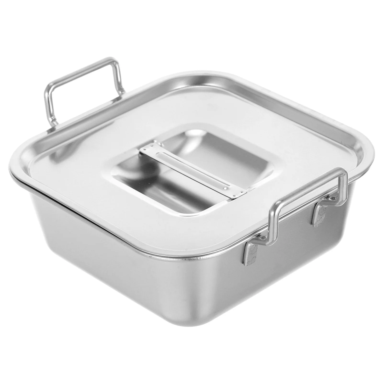 

Stainless Steel Square Tray Dual Handles Flat Bottom Stable Snack Serving Dish for Fried Chicken French Fries Tiramisu Desserts