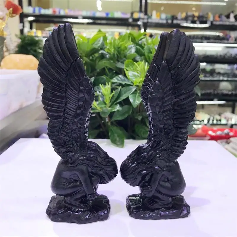 

Natural Black Obsidian Angel Crystal Carving Healing Birthday Present Energy Stone Fengshui Home Decoration Holiday Gift 1pcs