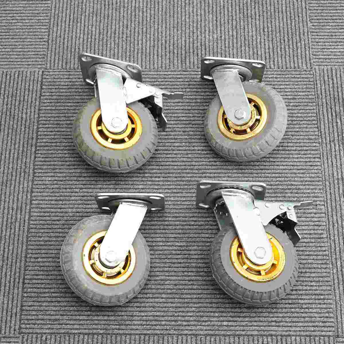 

4 Pcs Steel Caster Rubber Swivel Castor Wheels Casters Mute High Elasticity Industrial Brake