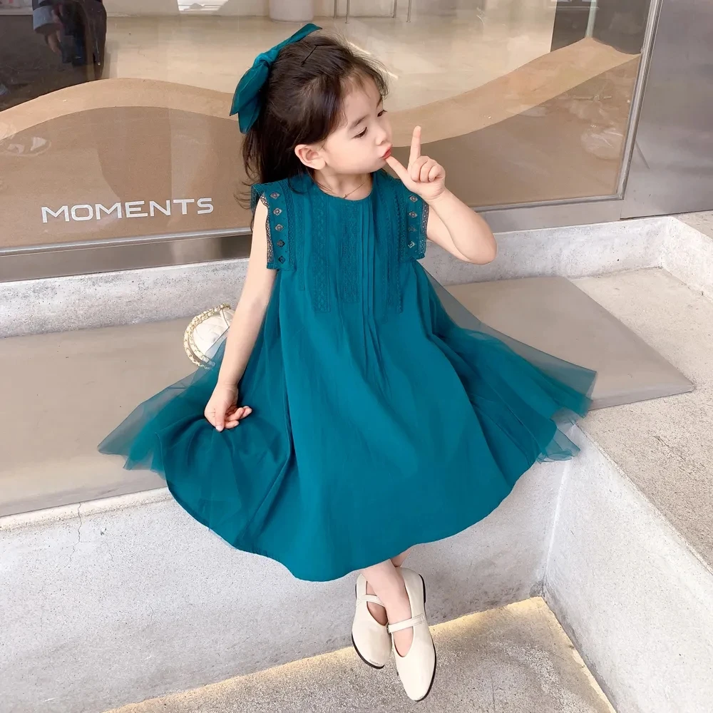 baby girl dresses summer solid cotton sleeveless dress for girls 2-10 year children\'s clothing casual dress girl