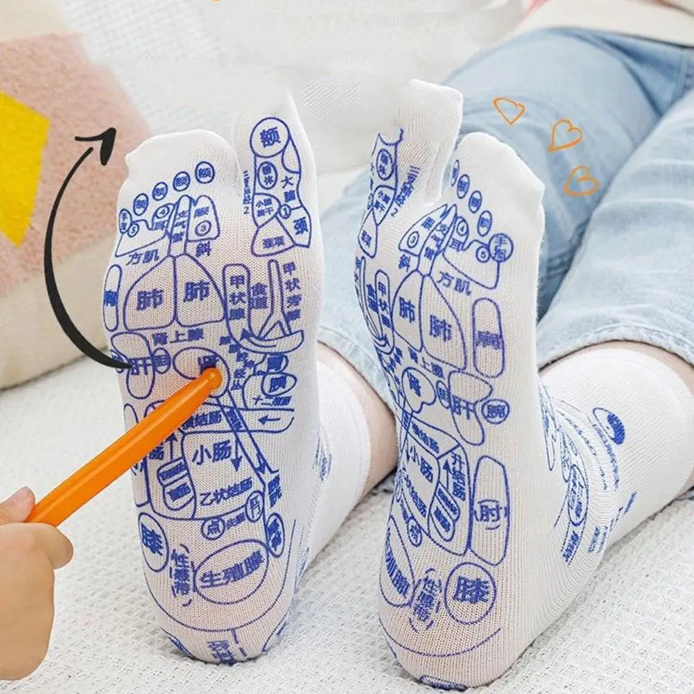 Acupressure Reflexology Chart Socks 2 Toe Split Foot Hosiery Dropshipping Massage Meridian Z7q2