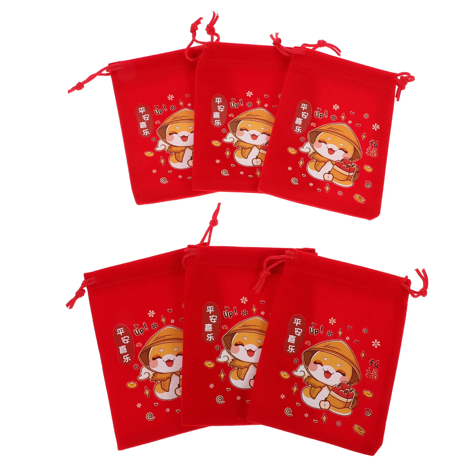 

6Pcs Chinese Year of The Snake Gift Bags Red Drawstring Candy Packaging Bag New Year Treat Storage Reusable Party Favor
