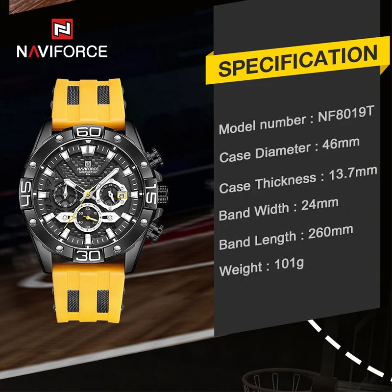 Top Brand NAVIFORCE Luxury Men Quartz Watch Fashion Casual Complete Calendar Clock Waterproof Silicone Wristband Sports Watches