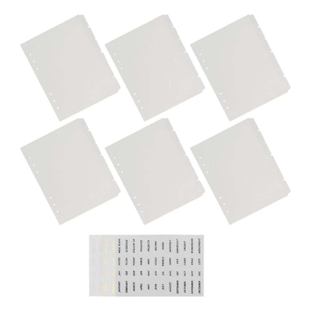 

A5 PP Divider Pages 6 Holes Round Tabs with Month Stickers Clear Dividers for Binder Notebook Refill School Office