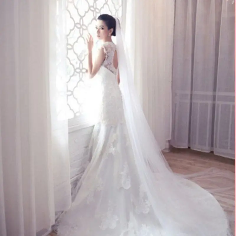 

5M Single Layer Women White Trailing Long Wedding Veil Simple Luxury Cathedral Bridal Veil Marriage Dropshipping