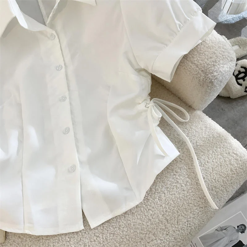 Camisas de manga curta das mulheres blusa de impressão artística estética verão streetwear solto ajuste botão até turndown colarinho elegante moderno