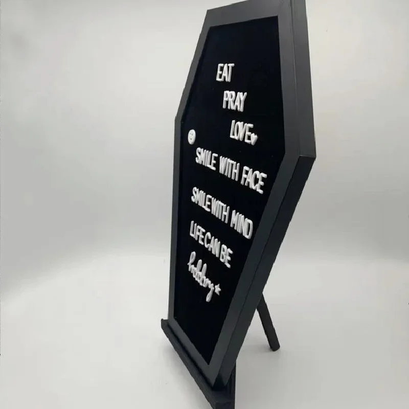 1Set Coffin Letter Board Black With Spooky and Wooden Stand 17x10.5 Inches Gothic Halloween Decor Spooky Gifts Decorations