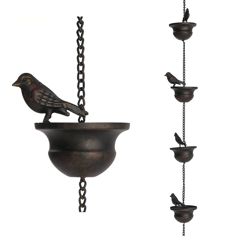 Rain Chains For Gutters Dark Bronze Mobile Birds On Cups Rain Chimes With Attached Hanger Home Décor
