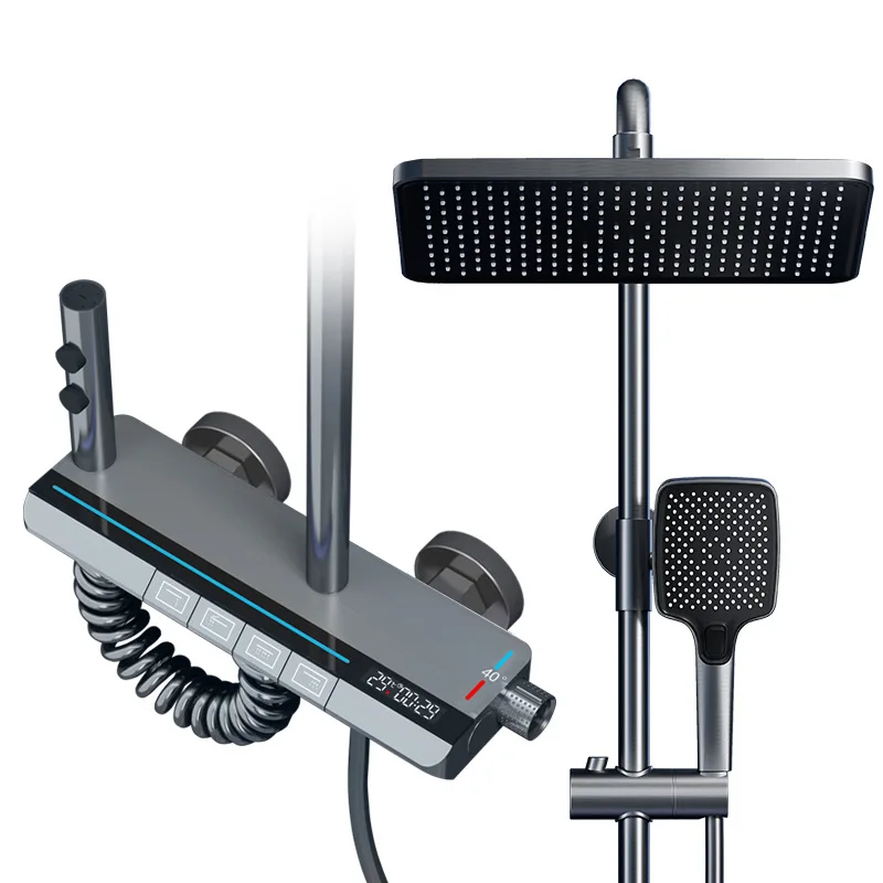 #For Jingshang Gun Gray Thermostatic Shower Shower Set Digital Rain Bath Full Copper Bath Household Bathroom Supercharged Shower