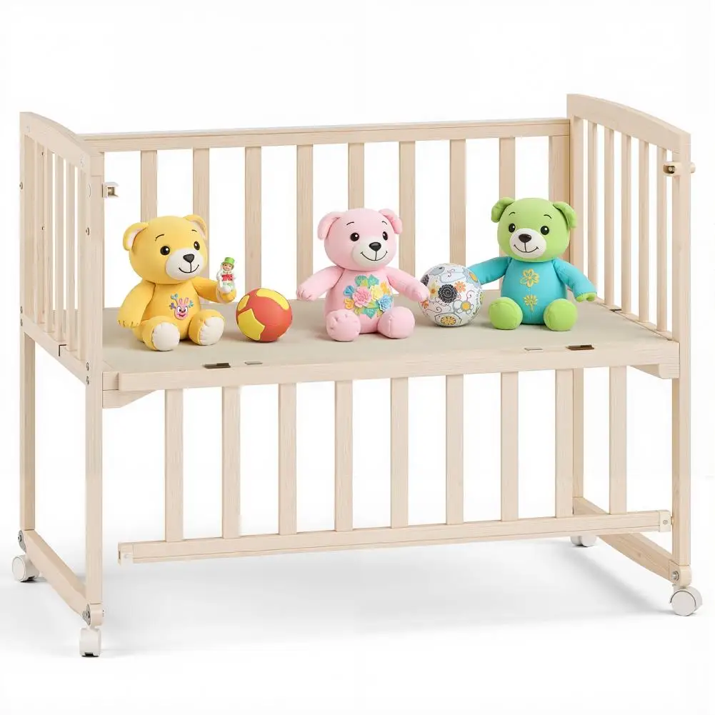 Cama infantil com anti-riva, cama de madeira de pinho sólido para meninos e meninas, berço portátil para crianças pequenas, berços para cochilo de crianças