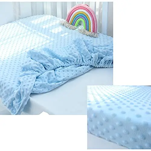 Fitted Crib Sheets Soft Breathable Microfiber Baby Sheet Crib Mattress 28in x 52in,Blue Minky Dot Nursery Sheet